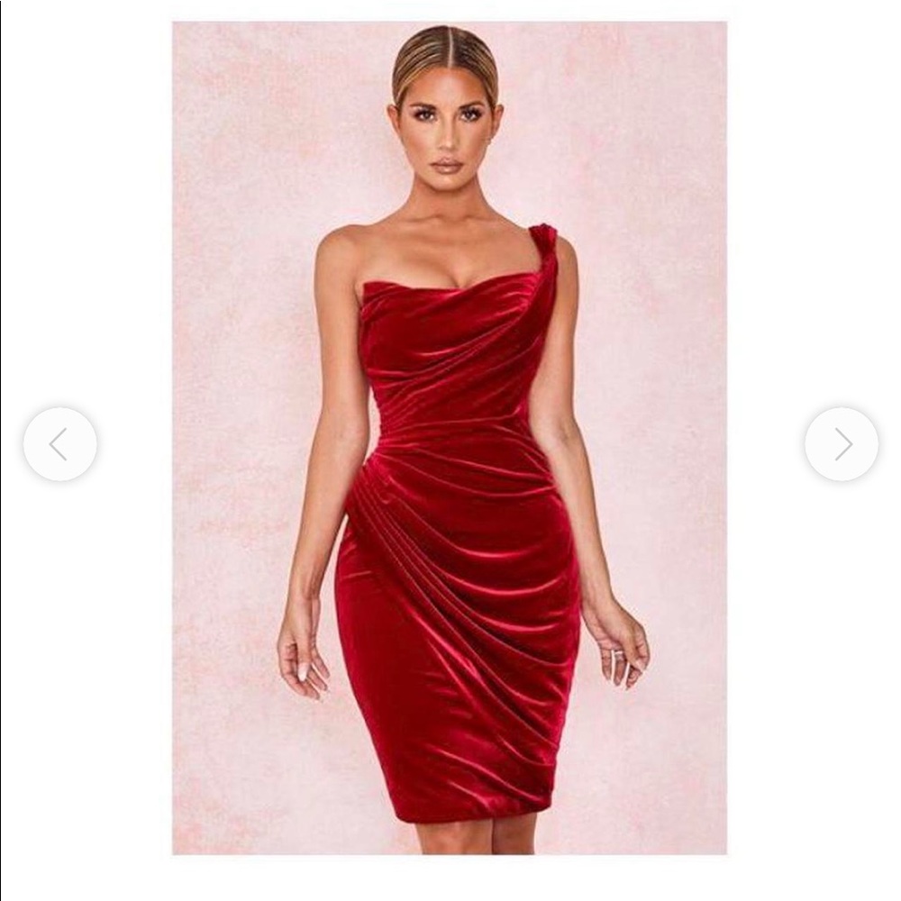 Used House of CB Eliska dress velvet one shoulder